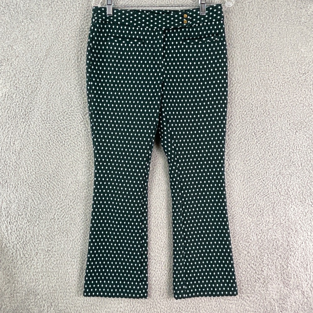 Cartonnier Anthropologie Pants Women's 4 Green Diamond Jacquard Crop Flare